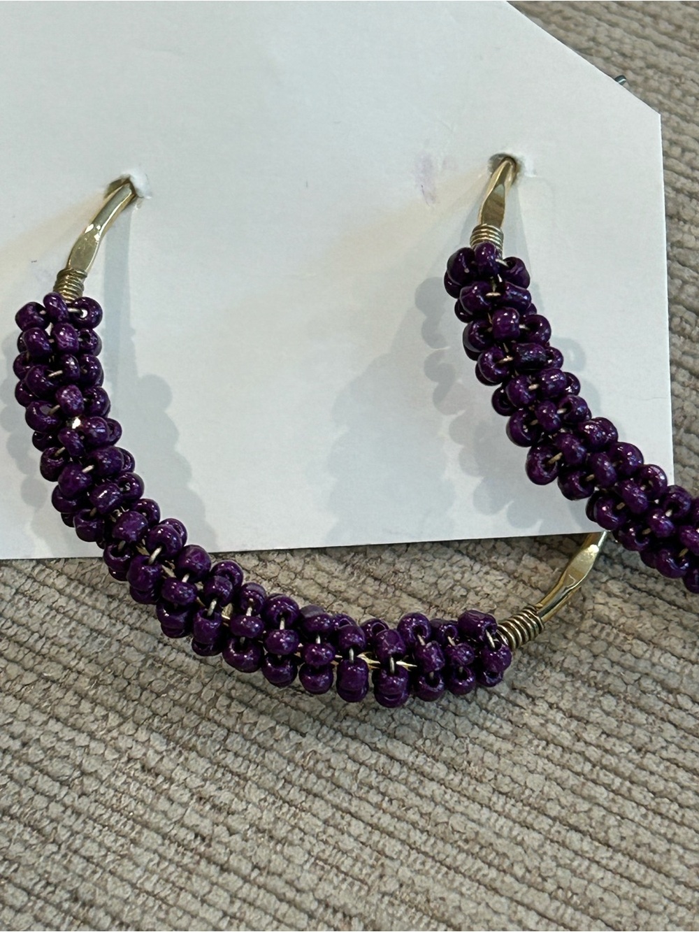 Purple Beaded Hoop Earrings image 3
